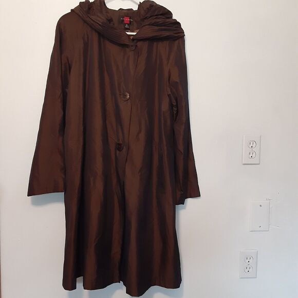Vtg Gallery Jacket Womens M Brown Button Up Coat Lightweight Hooded - Picture 1 of 9